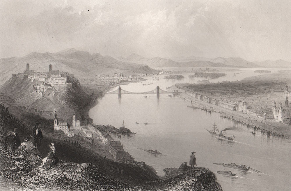 Budapest. Buda & Pesth from the Gellért-hegy hill. Hungary. Danube Donau 1840